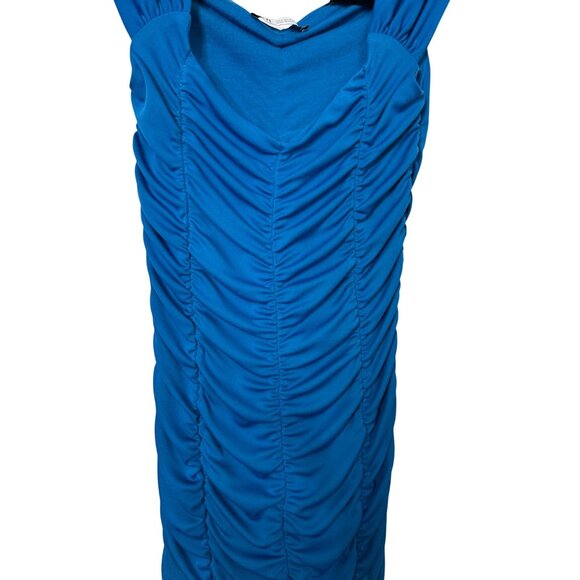 ZARA Ruched Small Royal Blue Sleeveless Dress Deep V-Neck - Picture 4 of 14